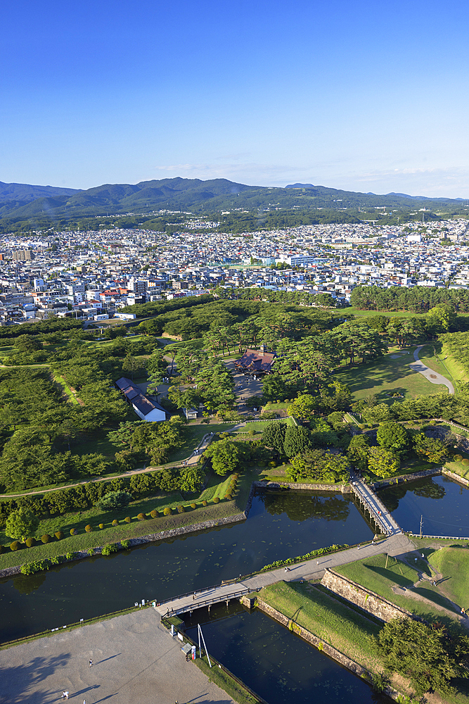 Aerial view of Goryokaku Palace in Goryokaku Park, Hakodate, Hokkaido, Japan