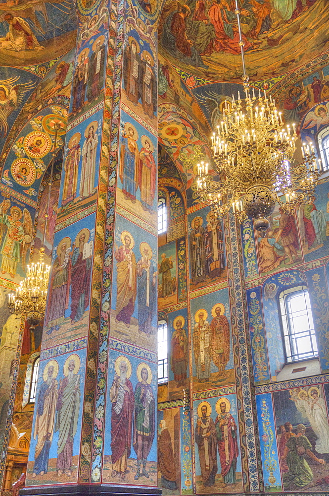 Wall frescos, Church on Spilled Blood (Resurrection Church of Our Saviour), UNESCO World Heritage Site, St. Petersburg, Russia, Europe