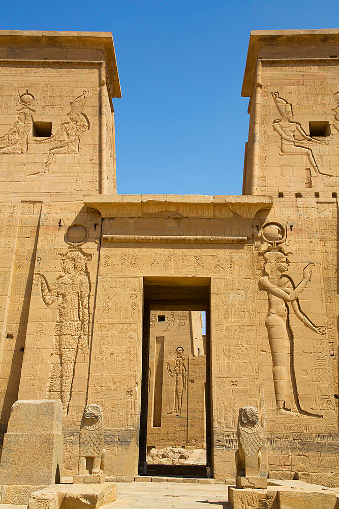 The First Pylon, Temple of Isis, UNESCO World Heritage Site, Philae Island, Aswan, Nubia, Egypt, North Africa, Africa