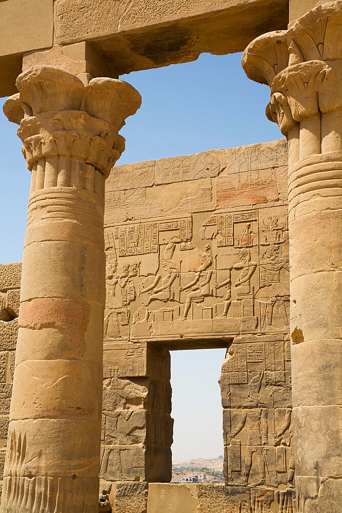 Columns, Vestibule of Nectanebo, Temple of Isis, UNESCO World Heritage Site, Philae Island, Aswan, Nubia, Egypt, North Africa, Africa