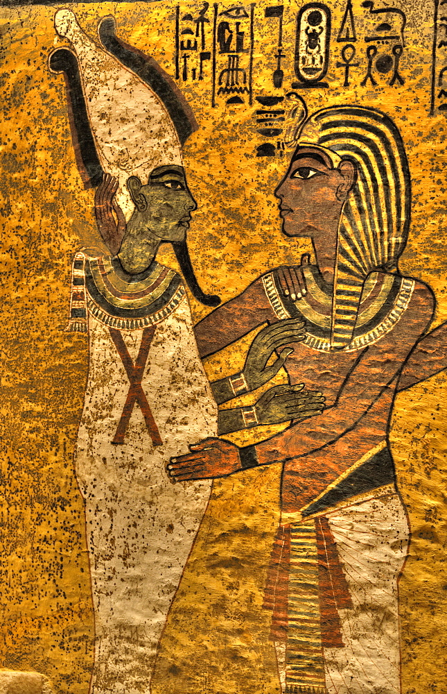 King Tut with Goddess Osiris, Tomb of Tutankhamun, KV62, Valley of the Kings, UNESCO World Heritage Site, Luxor, Thebes, Egypt, North Africa, Africa