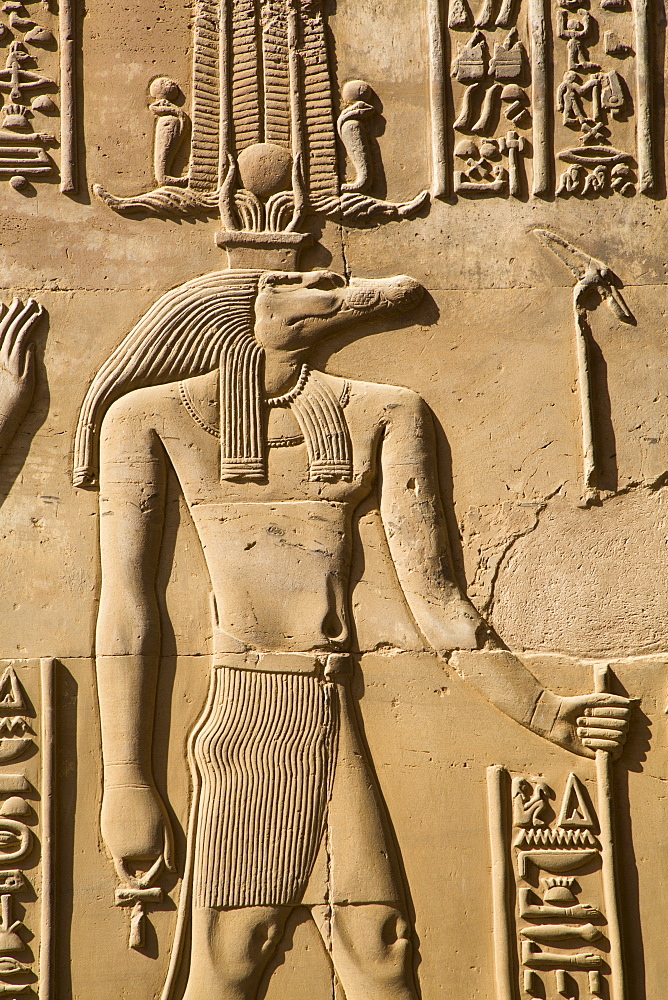 Crocodile God Sobek, Wall Reliefs, Temple of Sobek and Haroeris, Kom Ombo, Egypt, North Africa, Africa