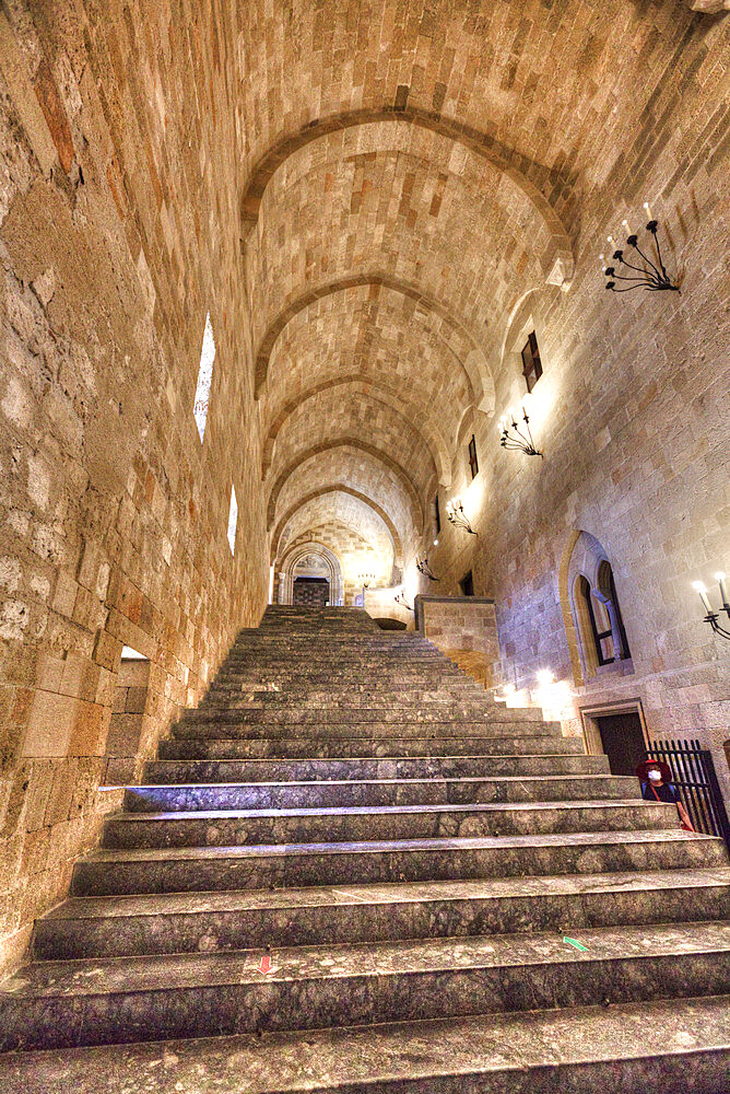 Grand Staircase, Palace of the Grand Master of the Knights, Rhodes Old Town, UNESCO World Heritage Site, Rhodes, Dodecanese Island Group, Greek Islands, Greece, Europe