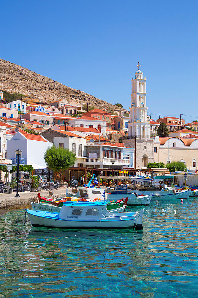 Fishing boats, Emborio Harbor, Halki (Chalki) Island, Dodecanese Group, Greek Islands, Greece, Europe