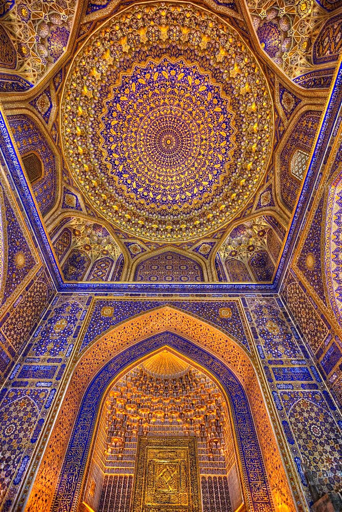 Interior, Tilla-Kari Mosque (Completed 1660), Registan Square, Samarkand, Uzbekistan