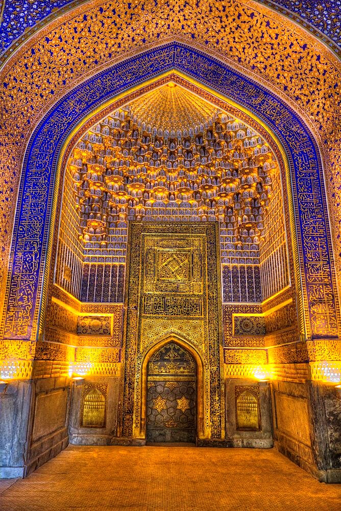 Interior, Tilla-Kari Mosque (Completed 1660), Registan Square, Samarkand, Uzbekistan