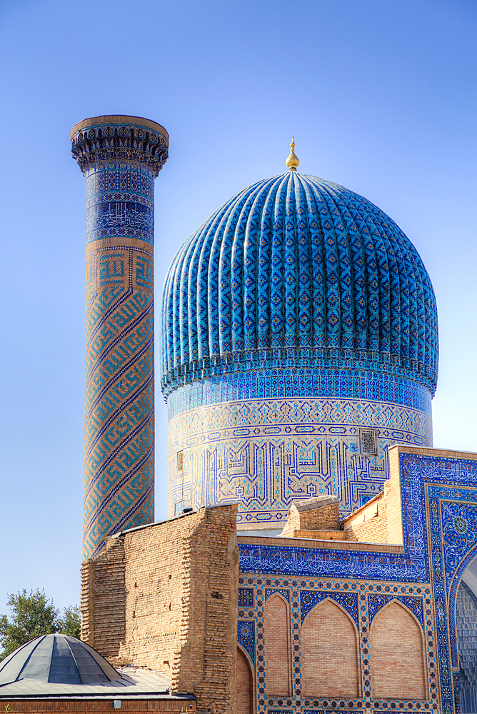 Dome and Minaret, Gur-E-Amir Complex (Mausoleum), Built 1403, Burial Site of Amir Temir, Samarkand, Uzbekistan