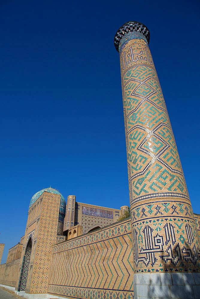 Minaret, Bibi Khanym Mosque, Built 1399-1405, Samarkand, Uzbekistan