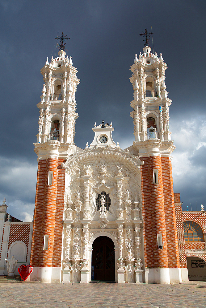 Stormy Weather in the background, Basilica of Our Lady of Ocotlan, Tlaxcala City, Tlaxcal Stae, Mexico, North America