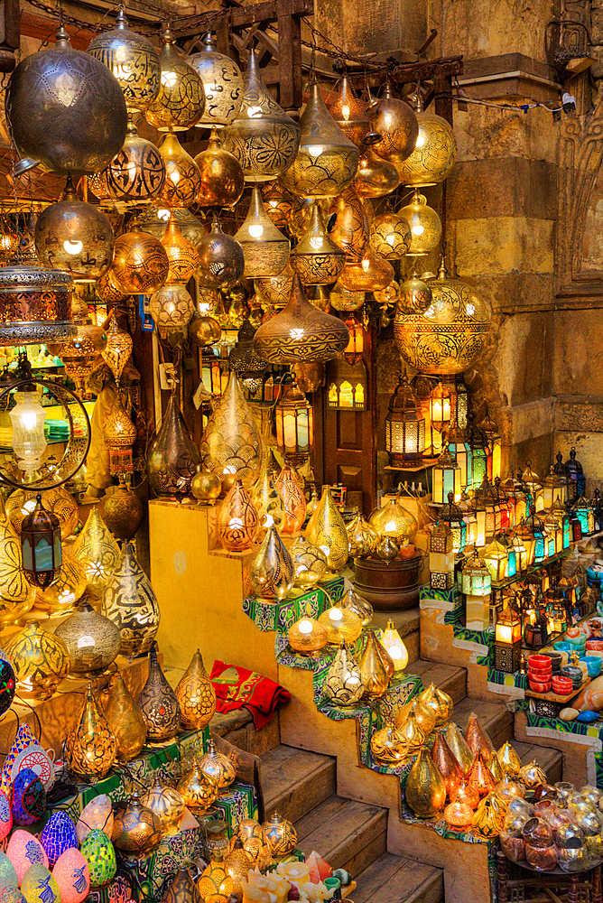 Lights for sale, The Khan el-Khalili Bazaar, Historic Cairo, UNESCO World Heritage Site, Cairo, Egypt, North Africa, Africa