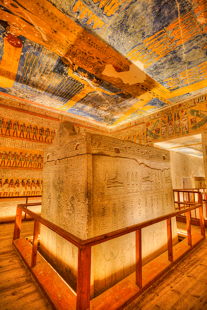 Sarcophagus, Burial Chamber, Tomb of Rameses IV, KV2, Valley of the Kings, Ancient Thebes, UNESCO World Heritage Site, Luxor, Egypt, North Africa, Africa