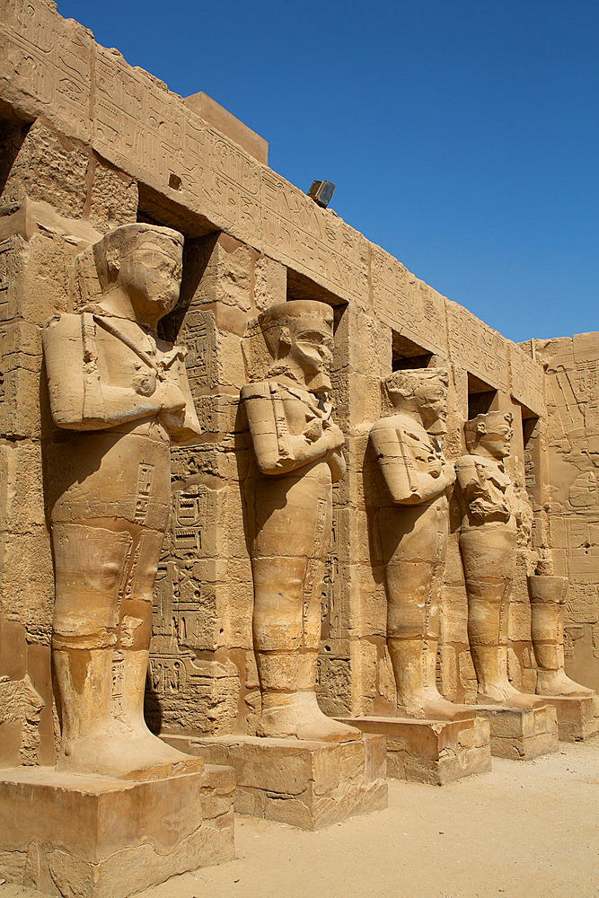 Statues of Rameses III as Osiris, Temple of Rameses III, Karnak Temple Complex, UNESCO World Heritage Site, Luxor, Egypt, North Africa, Africa