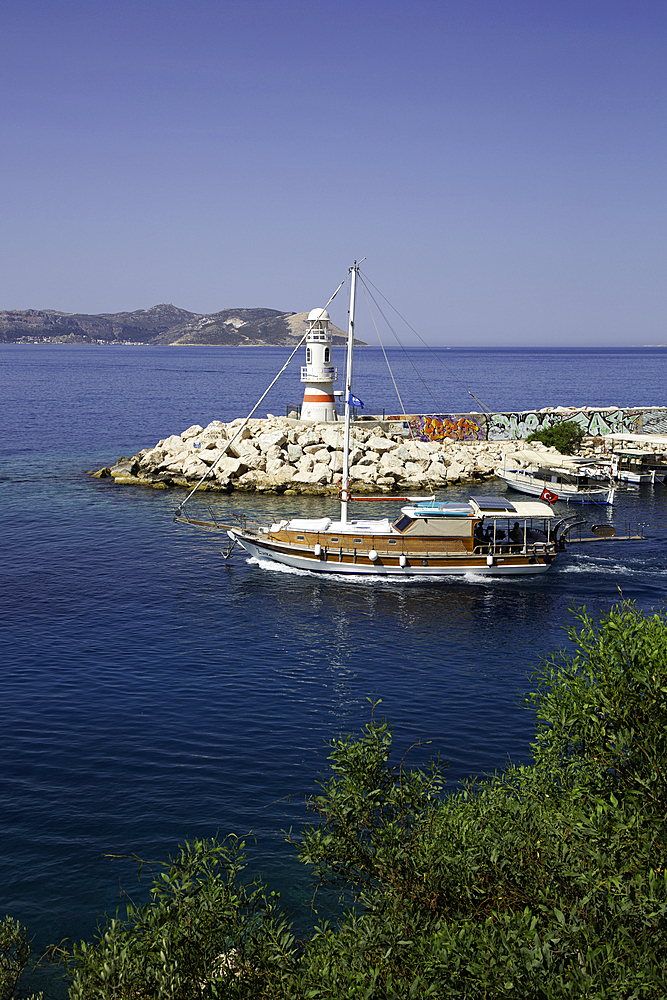 Tour Boat with Marina Lighthouse, Kas, Antalya, Turkey