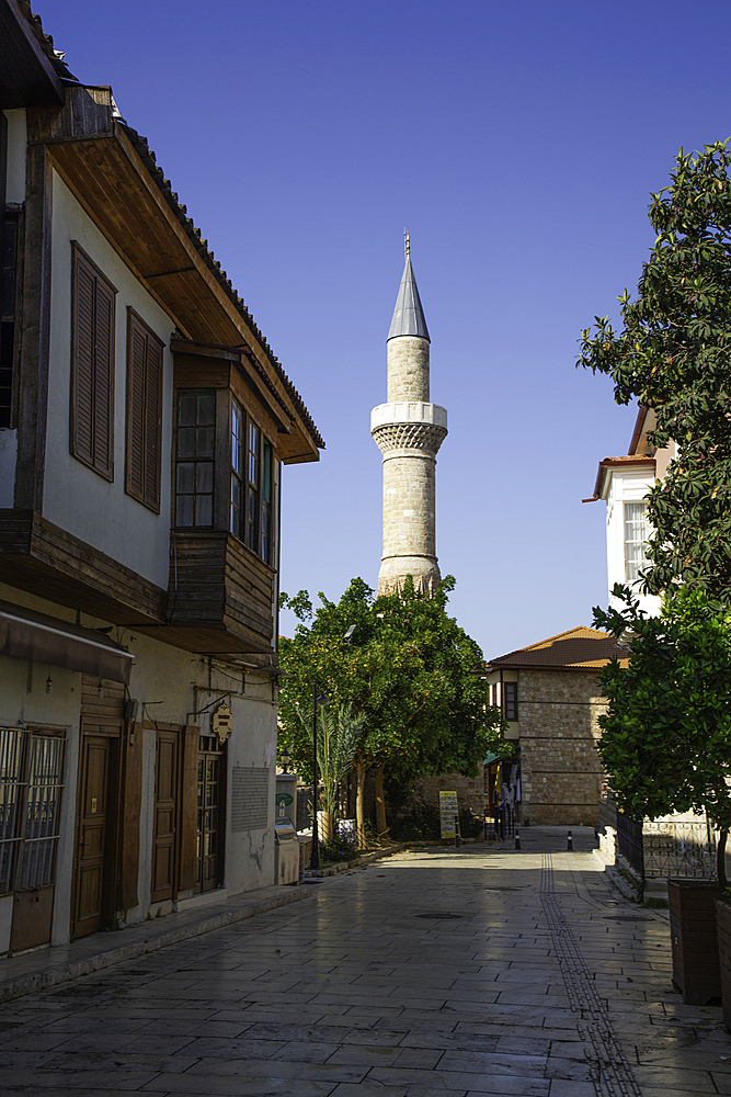 Street Scene, Minaret (background), Kaleici, Antalya, Antalya Province, Turkey