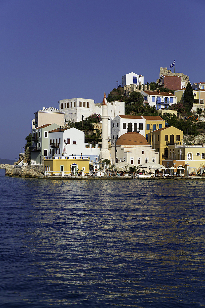 Mosque, Houses, Fort, Harbor, Megisti Bay, Kastellorizo, Dodecanese Islands, Greece