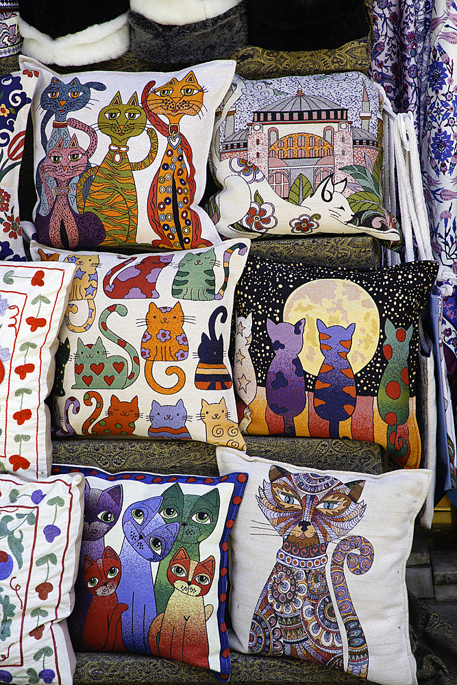 Pillows for Sale, Arasta Bazaar, Sultanahmet, Istanbul, Turkey