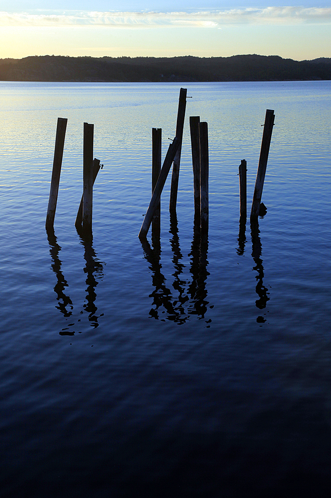 A disused pier fallen into ruins, Bohuslan, west coast of Sweden, Scandinavia, Europe