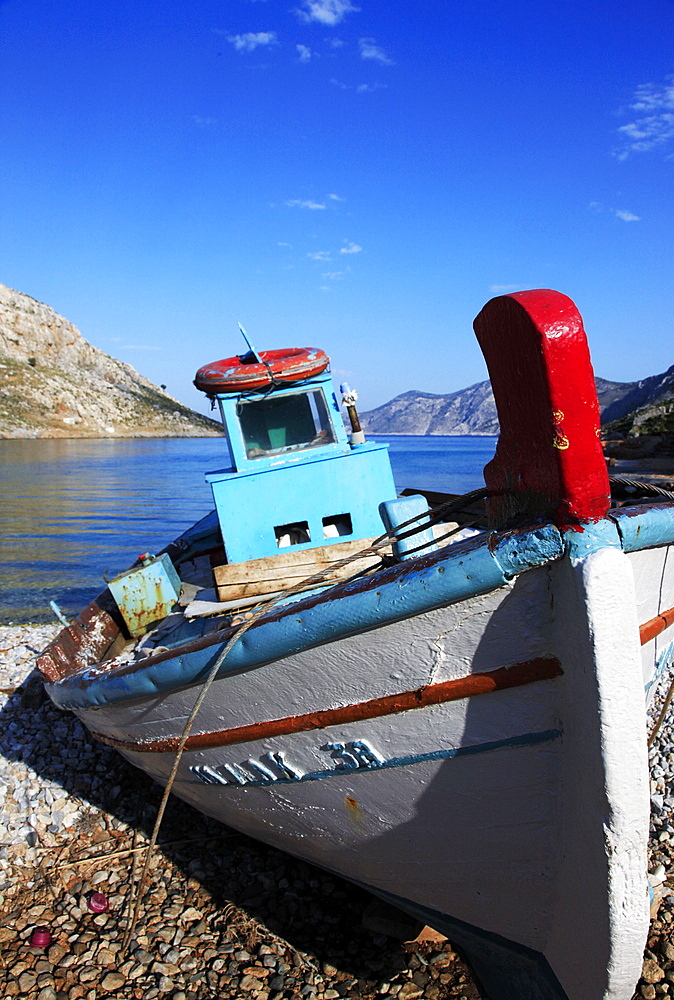 Old fishing boat, Kalymnos island, Dodecanese, Greek Islands, Greece, Europe