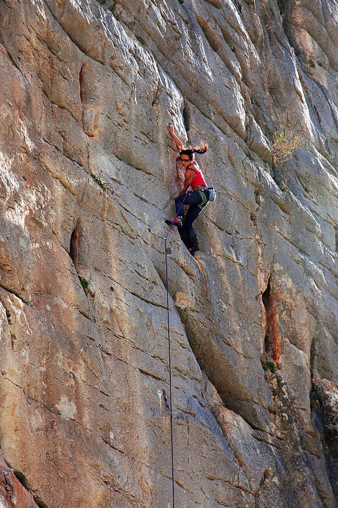 A rock climber at El Chorro, Andalucia, Spain, Europe