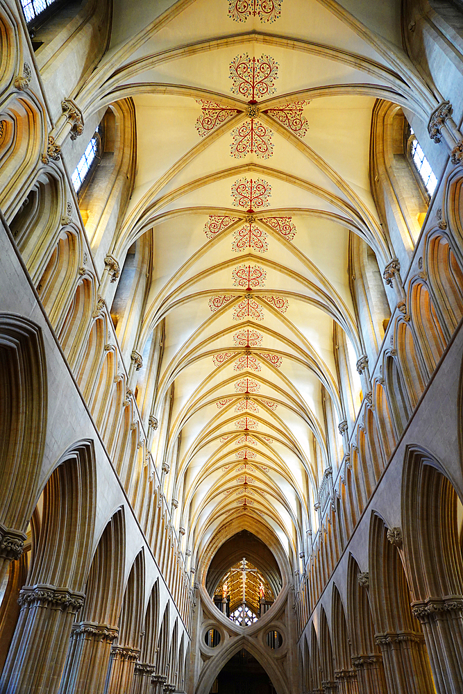 Wells Cathedral, a 12th century Anglican cathedral dedicated to St. Andrew the Apostle, seat of the Bishop of Bath and Wells, Wells, Somerset, England, United Kingdom, Europe