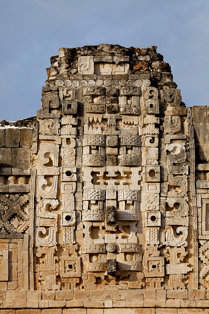 Closeup view of the Nunnery Quadrangle, Uxmal, UNESCO World Heritage Site, Yucatan, Mexico, North America