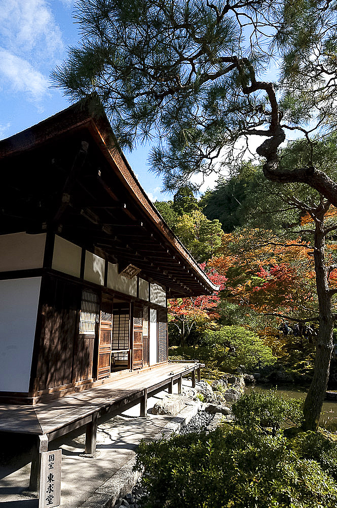 The Silver Pavilion, named because of moonlight reflecting on its dark wood walls, in Ginkakuji Zen temple garden, Kyoto, Japan, Asia