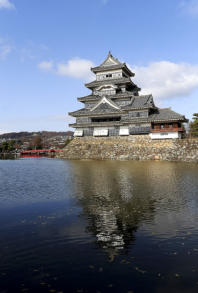 Matsumoto Castle (Crow Castle) dating from the late 16th century with wooden interiors and external stonework, Matsumoto, Japan, Asia