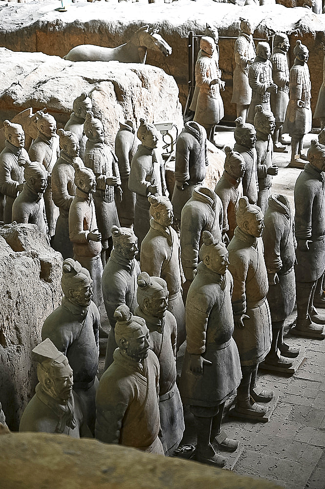 Terracotta Army, soldiers and a horse, buried with Emperor Qin Shi Huang in 210-209 BC, UNESCO World Heritage Site, Xian, Shaanxi, China, Asia