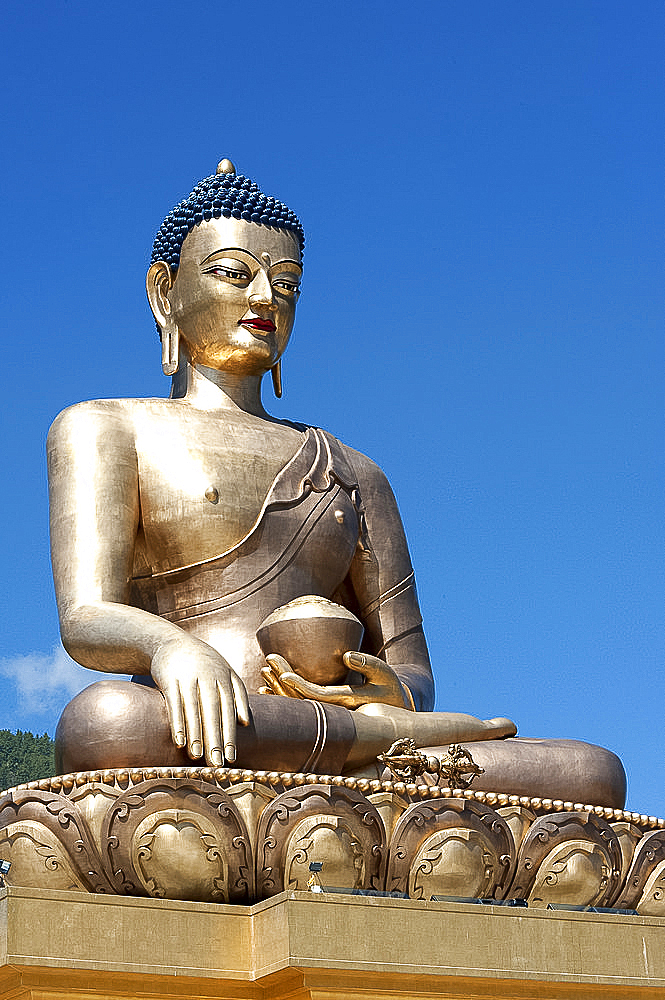 Buddha Dordenma statue, bronze, gilded in gold, 51.5 metres high, a Shakyamuni statue housing 100 smaller Buddha statues, Thimpu, Bhutan, Asia