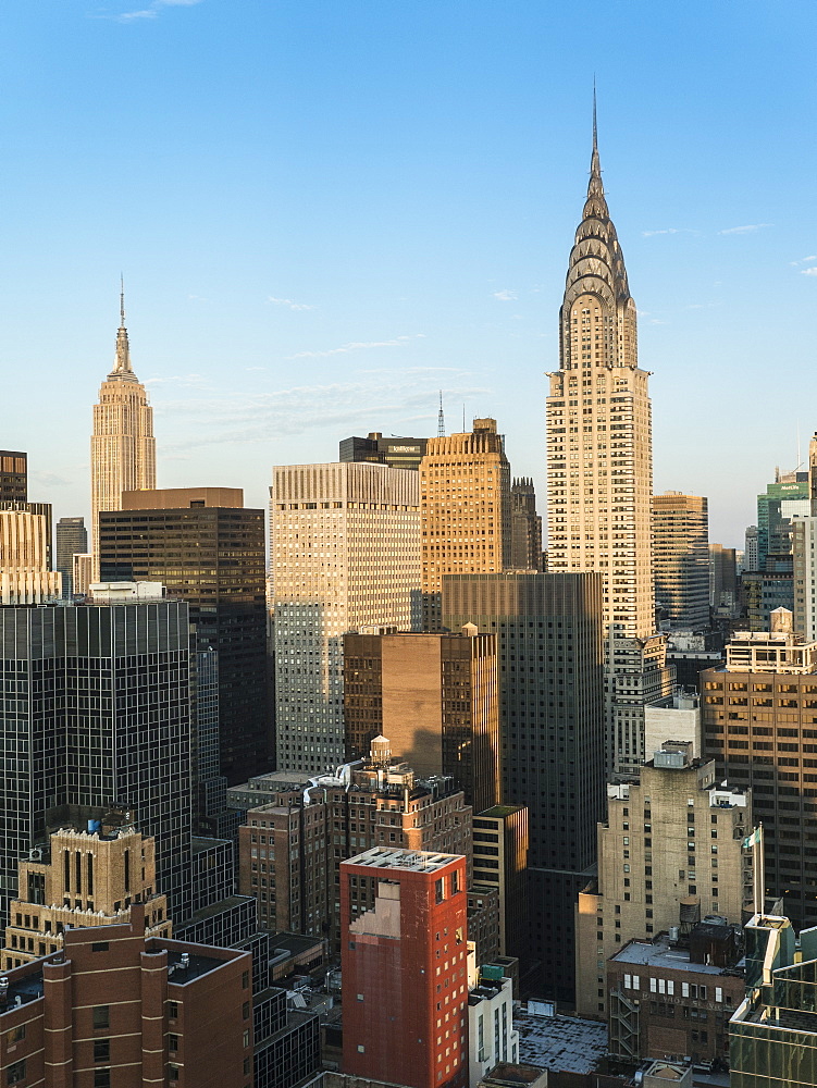 Manhattan skyscrapers including the Empire State Building and Chrysler Building, Manhattan, New York City, New York, United States of America, North America