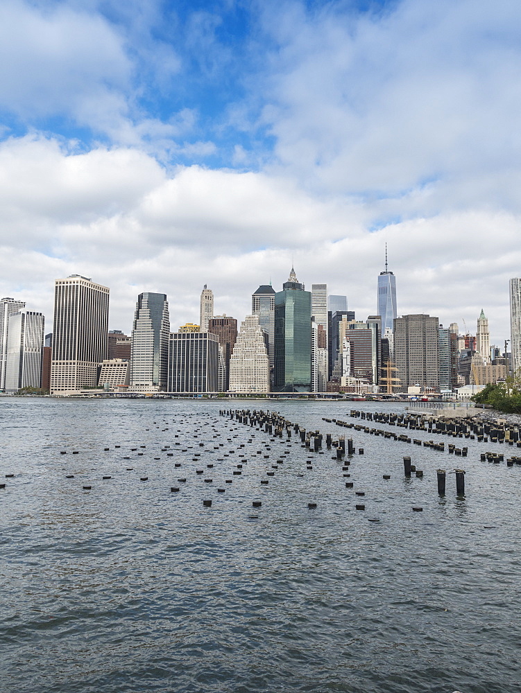 Lower Manhattan financial district skyline and East River, New York City, New York, United States of America, North America