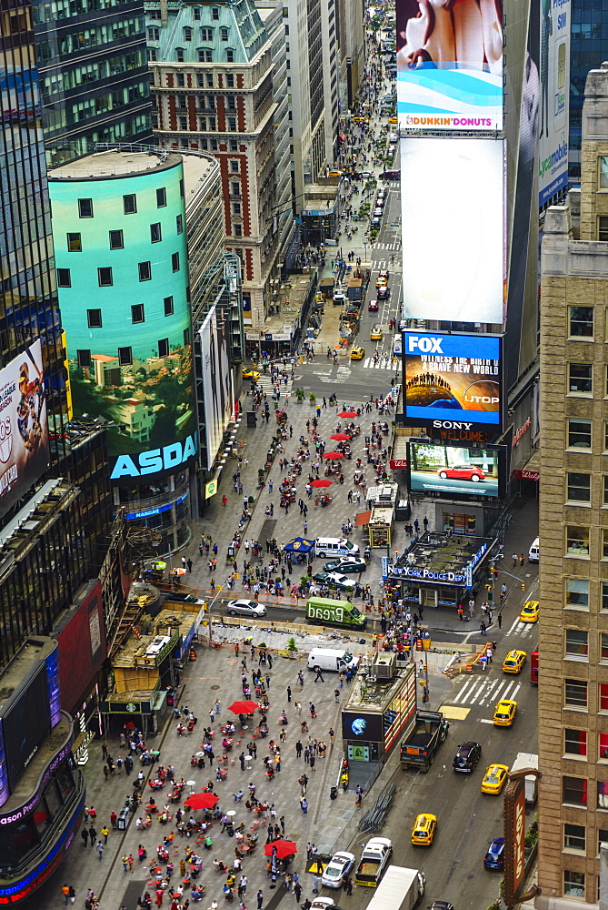 High angle view of Times Square, Theatre District, Midtown, Manhattan, New York City, New York, United States of America, North America