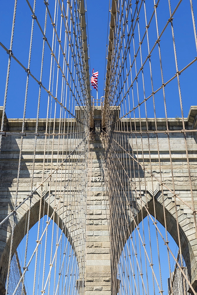 Brooklyn Bridge detail, Brooklyn, New York City, New York, United States of America, North America