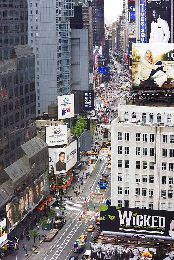 High angle view, Broadway and Times Square, Manhattan, New York City, New York, United States of America, North America