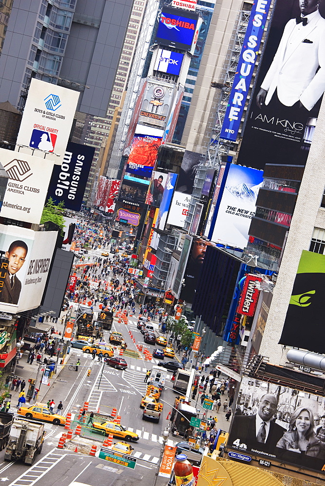 High angle view of Broadway looking towards Times Square, Manhattan, New York City, New York, United States of America, North America