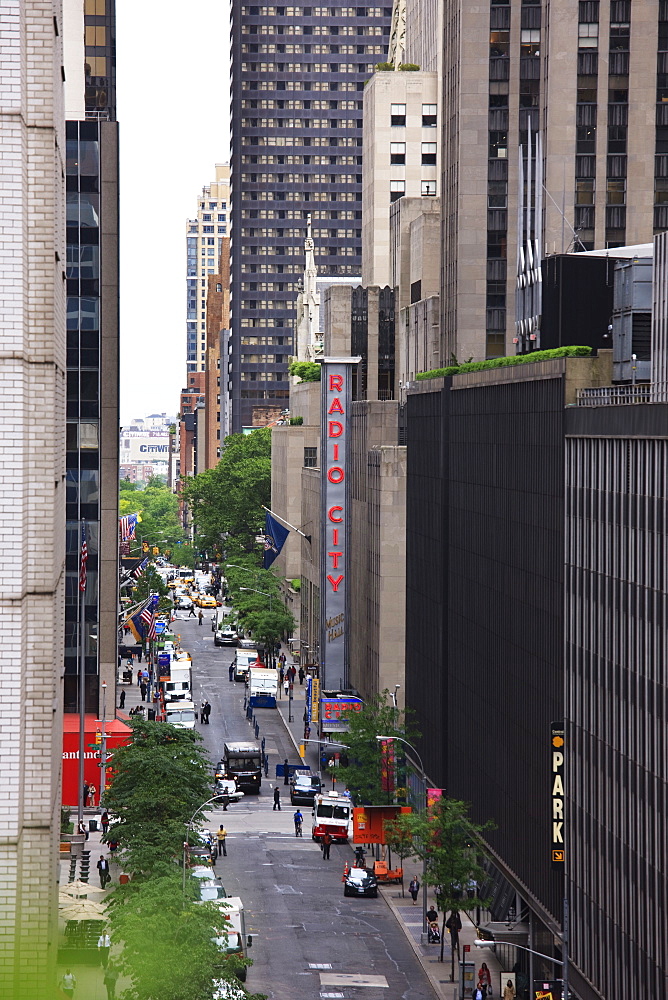 Down 50th Street towards Radio City Music Hall, Manhattan, New York City, New York, United States of America, North America