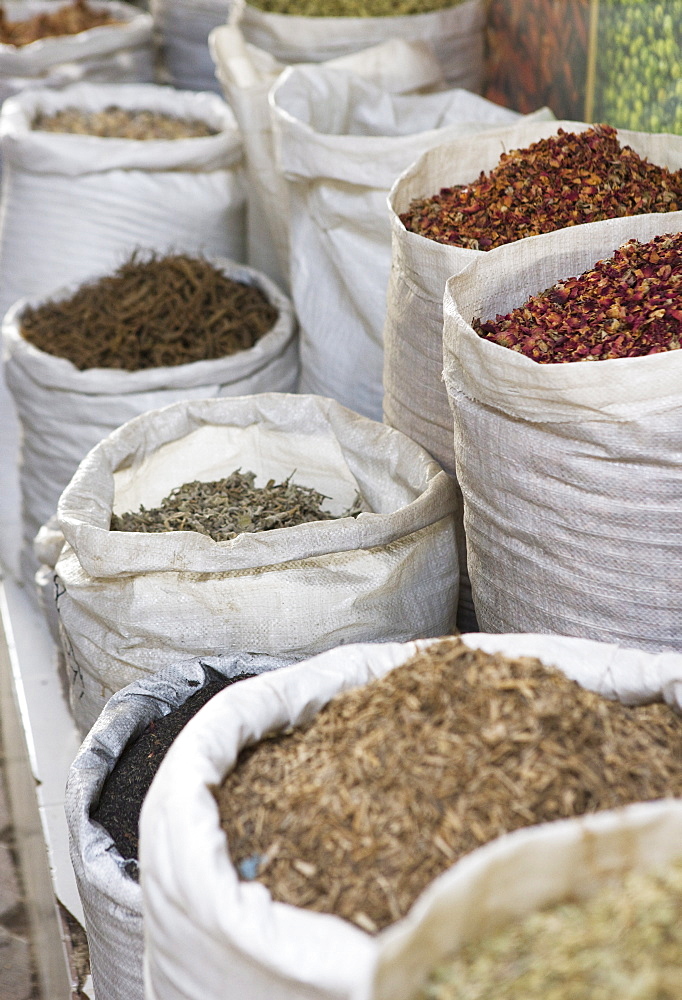 Spices for sale in the Spice Souk, Deira, Dubai, United Arab Emirates, Middle East