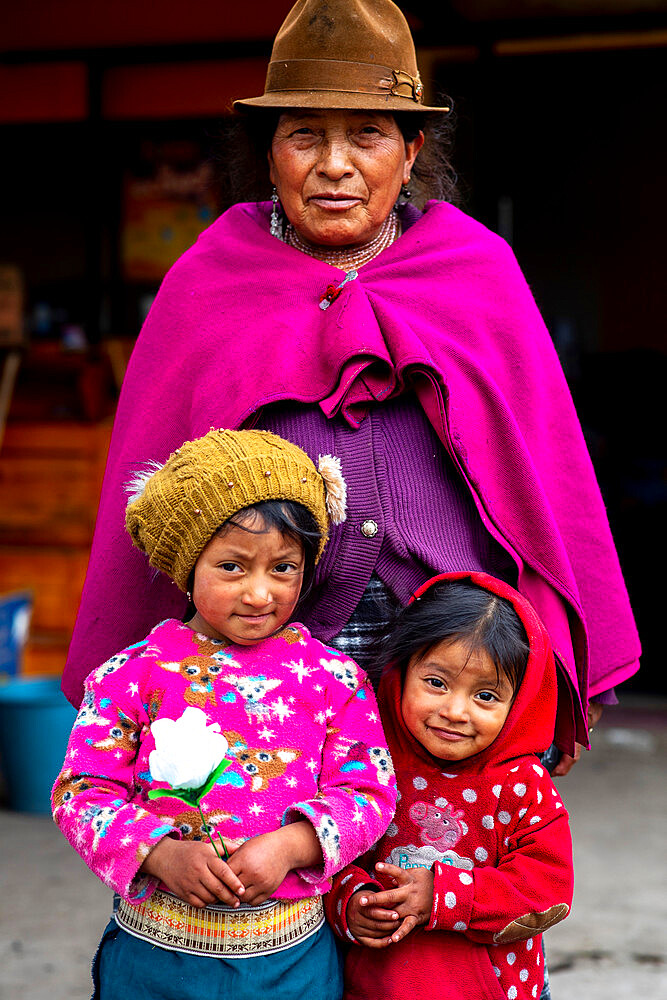 Mother and daughters in a Chimborazo village, Ecuador, South America