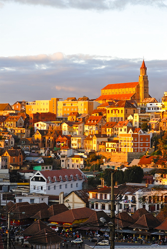 View over capital city at sunset, Antanarivo, Madagascar, Africa