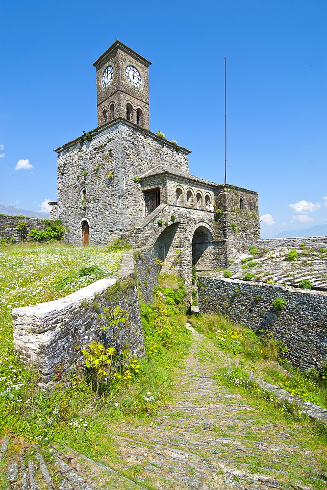 Clock tower in the citadel of Gjirokaster, UNESCO World Heritage Site, Albania, Europe