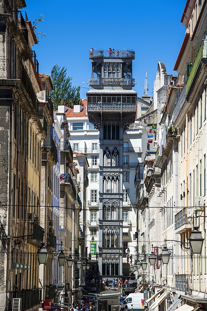 The old Elevador de Santa Justa in Lisbon, Portugal, Europe