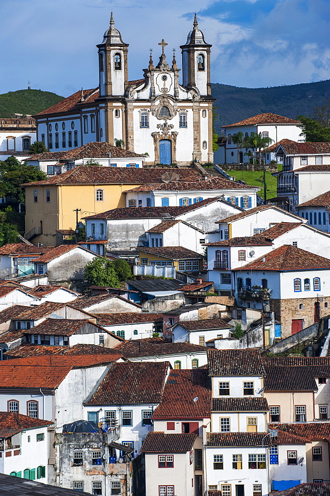 View over the colonial town of Ouro Preto, UNESCO World Heritage Site, MInas Gerais, Brazil, South America 