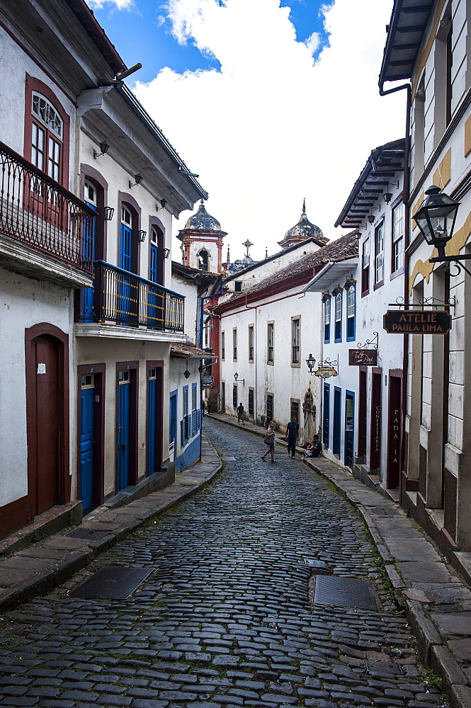 Historical houses in the old mining town of Ouro Preto, UNESCO World Heritage Site, MInas Gerais, Brazil, South America 