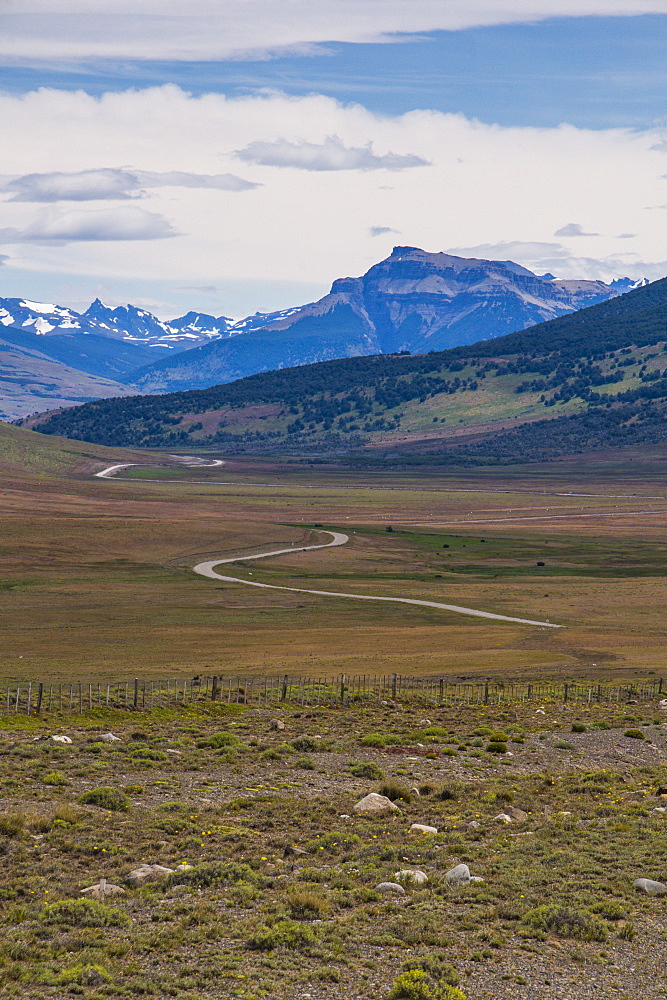 Road leading through the Torres del Paine National Park, Patagonia, Chile, South America 