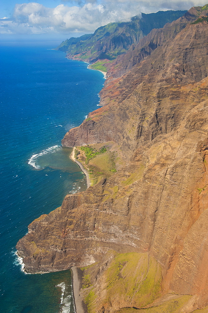 Aerial of the rugged Napali coast, Kauai, Hawaii, United States of America, Pacific