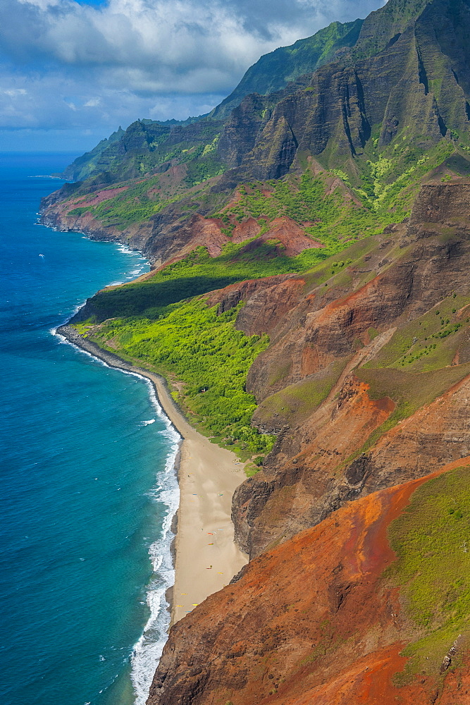 Aerial of the rugged Napali coast, Kauai, Hawaii, United States of America, Pacific