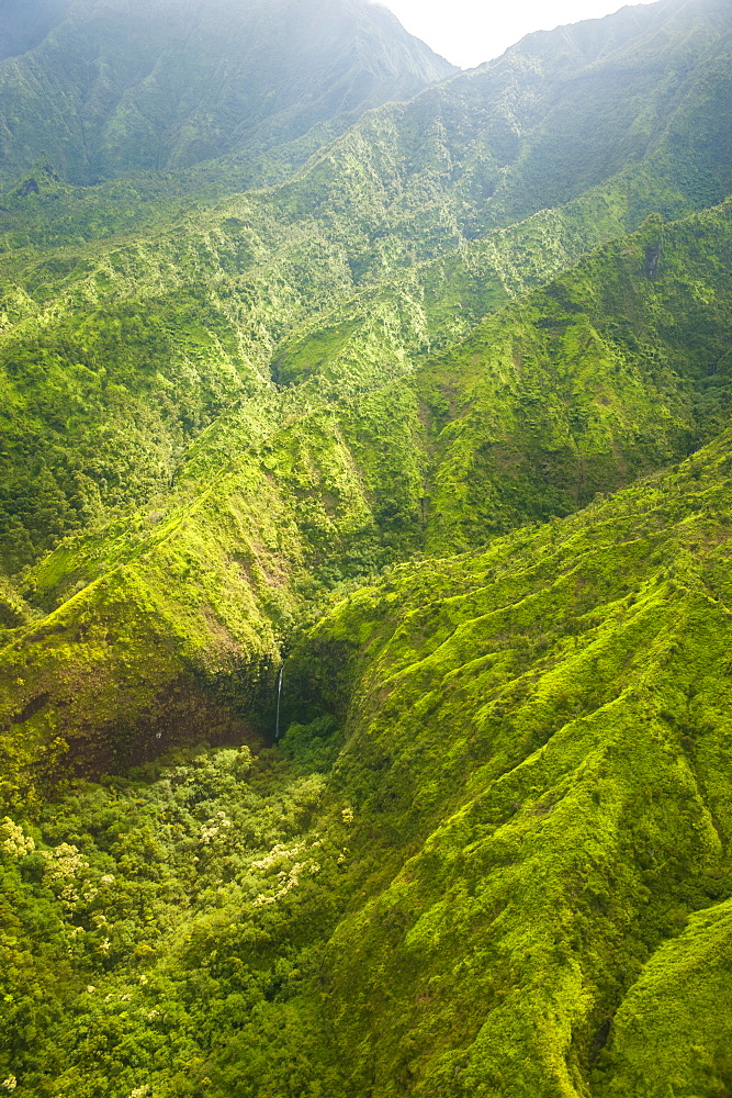 Aerial of the rugged interior of the island of Kauai, Hawaii, United States of America, Pacific