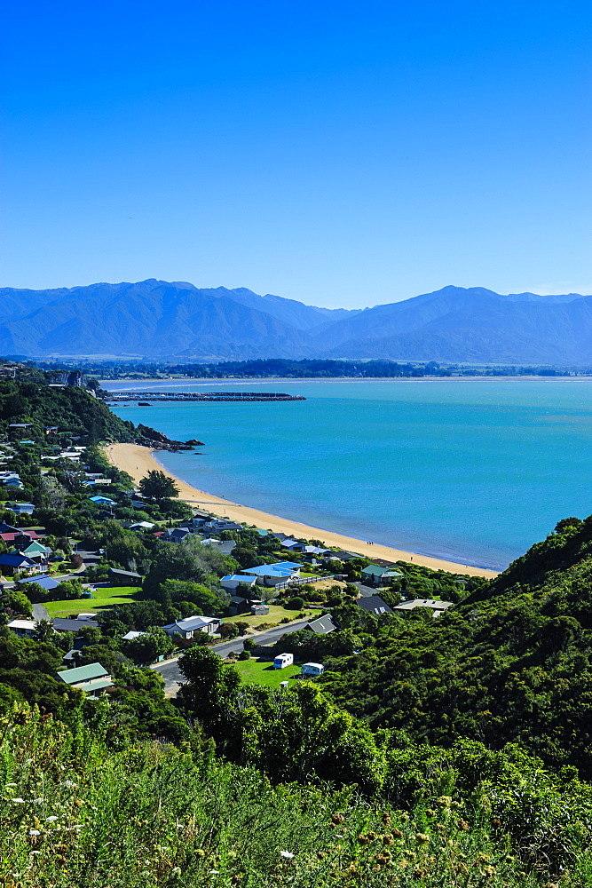 View over a long sandy beach at the Abel Tasman National Park, South Island, New Zealand, Pacific