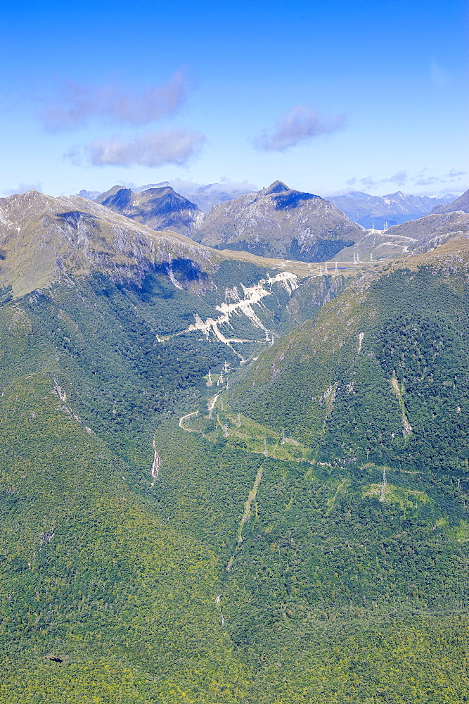 Aerial of Fiordland National Park, UNESCO World Heritage Site, South Island, New Zealand, Pacific