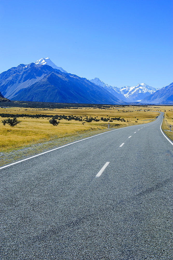 Road leading to Mount Cook National Park, South Island, New Zealand, Pacific